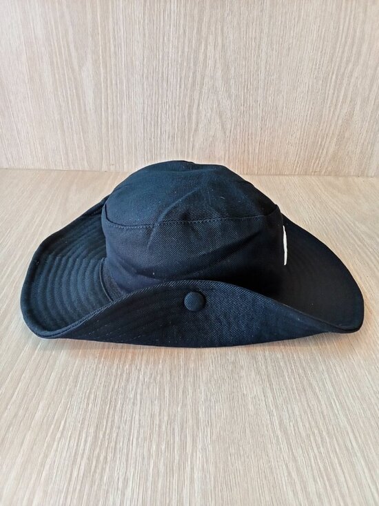 Miu Miu Black and White Embroidered Wide Brim Drill Hat